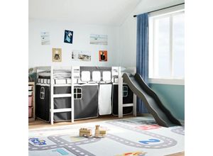 8447299911150 - Torana - Kinderhochbett mit Vorhängen Weiß Schwarz 90x190 cm Kiefernholz