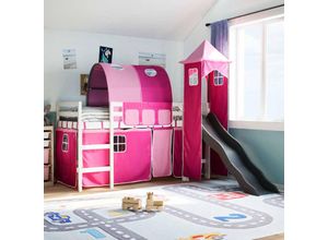 8447299919040 - Torana - Kinderhochbett mit Turm Rosa 90x190 cm Massivholz Kiefer