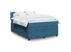 8447299919965 - Torana - Boxspringbett mit Matratze Blau 140x200 cm Samt