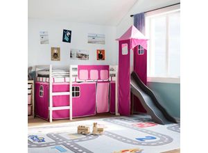 8447299921234 - Torana - Kinderhochbett mit Turm Rosa 90x190 cm Massivholz Kiefer