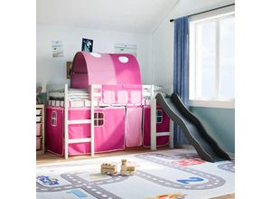 8447299930786 - Torana - Kinderhochbett mit Tunnel Rosa 90x190 cm Massivholz Kiefer