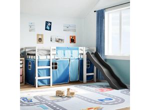 8447299933114 - Torana - Kinderhochbett mit Vorhängen Blau 90x190 cm Massivholz Kiefer