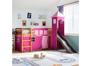 8447299979068 - Torana - Kinderhochbett mit Turm Rosa 90x190 cm Massivholz Kiefer