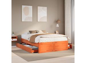 8447299993774 - Torana - Massivholzbett ohne Matratze mit Schubladen Braun 150x200 cm
