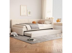 8451280144946 - Okwish - Chaiselongue 90x200cm Chaiselongue mit Ausziehbett Schlafsofa Einzelbett (ohne Matratze) minimalistischer Stil Beige