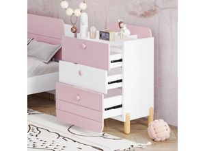 8451280782810 - Nachttisch mit 3 Schubladen mit Ablagen ruhiges Schubladendesign exquisite bunte Holzbeine Stauraum im Wohn- und Schlafzimmer einzigartige Form