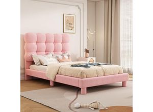 8461277630192 - Okwish - Flachbett 90200 cm Polsterbett bequeme Kopfteilpolsterung dreifach verstellbares Kopfteil rosa Optik modisch und schlicht rosa