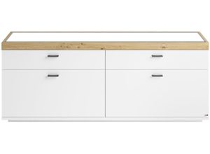 8581743201128 - Lowboard SET ONE BY MUSTERRING Lancaster Sideboards Gr B H T 150 cm x 60 cm x 438 cm 4 SchubkästenGlas-Deckblatt mit Beleuchtung 4 weiß (weiß mit eiche artisan) Lowboards In 2 Breiten erhältlich Rahmen in Eicheabsetzung Schubkästen