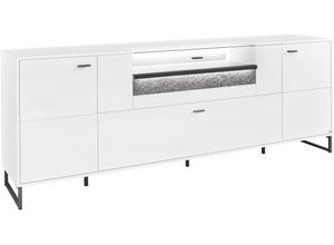 8581743421168 - TV-Schrank Deltona weiß B2286cm H829cm T438cm Spanplatte SET ONE BY MUSTERRING Schränke inkl LED-Beleuchtung Metallkufe Sandstein-Zierelement B229 x H83cm