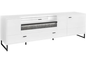 8581743421274 - TV-Schrank Deltona weiß B2137cm H665cm T502cm Spanplatte SET ONE BY MUSTERRING Schränke inkl LED-Beleuchtung Metallkufe Glasklappe B214 x H 67 cm