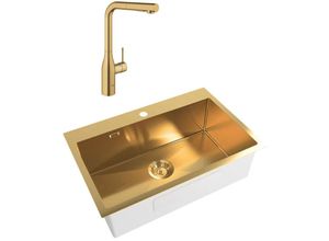 8592127184081 - Grohe - Set Timeless Kücheneinbauspüle Edelstahl 304 68x45x21+Essence Einhebelmischer Spüle Gold gebürstet - Swiss Aqua Technologies