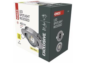 8592920054543 - Emos - led Einbauleuchte Exclusive Silber 5W   230V   warmweiß 3000 k   450 Lumen   energiesparend ZD3221