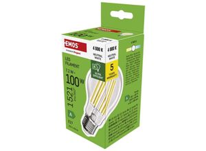 8592920126134 - Led Lampe Edison A60 72W Ersatz für 100W Glühbirne a Klasse E27 Sockel Helligkeit 1521 lm Neutralweiß 4000 k Lebensdauer 50000h ZF5168 - Emos