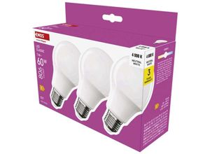 8592920126776 - LED Lampe A60 3er Pack 7W Ersatz für 60W klassische Birne mit E27 Sockel Helligkeit 806 lm Neutralweiß 4000 K 30000 h Lebensdauer  ZQ5E433