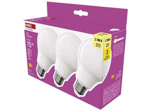 8592920126837 - LED Lampe A60 3er Pack 95W Ersatz für 75W klassische Birne mit E27 Sockel Helligkeit 1055 lm Warmweiß 2700 K 30000 h Lebensdauer ZQ5E513