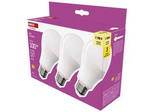 8592920126899 - Emos - led Lampe A60 3er Pack 13W Ersatz für 100W klassische Birne mit E27 Sockel Helligkeit 1521 lm Warmweiß 2700 k 30000 h Lebensdauer