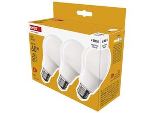 8592920134269 - Emos - led Lampe A60 3er Pack 94W Ersatz für 60W Glühbirne E27 Sockel Helligkeit 806 Lumen Neutralweiß 4000 Kelvin 20000 St Lebensdauer