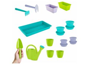 8595096986465 - Gardenico - Gartenset für Kinder 24-teilig Mit Blumentöpfen Pflanzgefäßen & Gartengeräten Garten Set aus Kunststoff - Grün