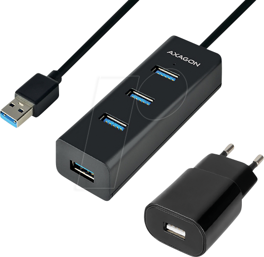 8595247903679 - AXG HUE-S2BP - USB 30 4-Port Hub 4xA USB-A-Kabel Netzteil 120 cm