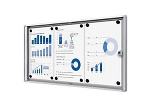 8595578316032 - SHOWDOWN Abschließbarer Schaukasten Magnetisch 711 (B) x 35 (H) cm Silber 3 x DIN A4