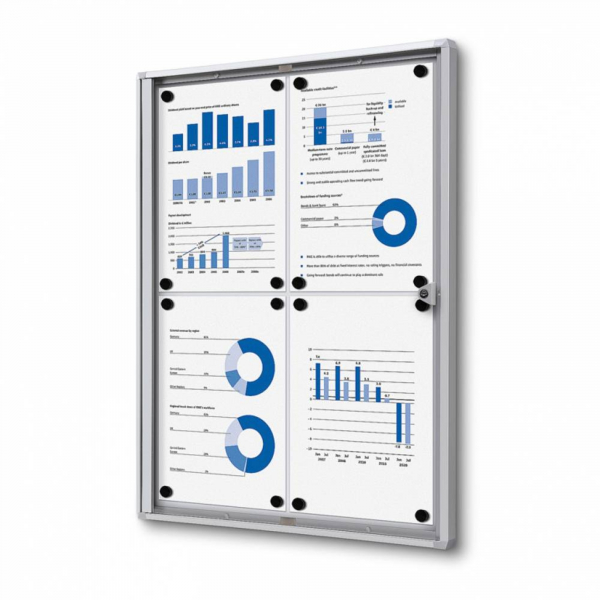 8595578316049 - SHOWDOWN Abschließbarer Schaukasten Magnetisch 491 B x 655 H cm Silber 4 x DIN A4