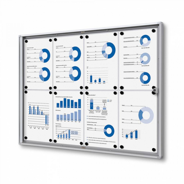 8595578316063 - SHOWDOWN Abschließbarer Schaukasten Magnetisch 931 (B) x 655 (H) cm Silber 8 x DIN A4