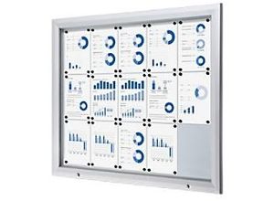 8595578316681 - SHOWDOWN Abschließbarer Schaukasten Magnetisch 1245 (B) x 1067 (H) cm Silber 15 x DIN A4