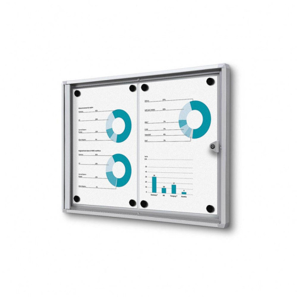 8595578357608 - SHOWDOWN Abschließbarer Schaukasten Magnetisch 491 (B) x 35 (H) cm Silber 2 x DIN A4