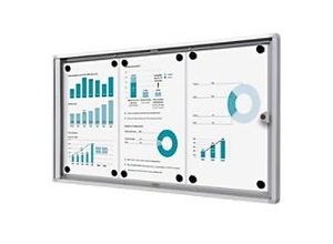 8595578357615 - SHOWDOWN Abschließbarer Schaukasten Magnetisch 711 (B) x 35 (H) cm Silber 3 x DIN A4