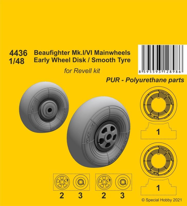 8595593128986 - CMK 129-4436 - 148 Beufighter MkI VI Mainwheels - Early Wheel Hub   Smooth Tyre