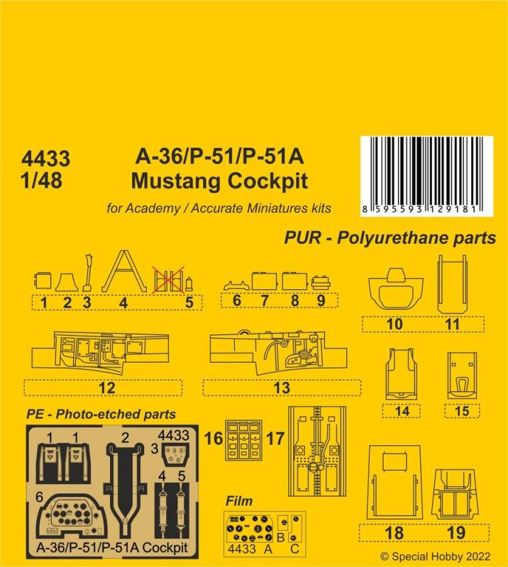 8595593129181 - CMK 129-4433 - 148 A-36 P-51 P-51A Mustang Cockpit 8595593129181 - CMK 129-4433 - 148 A-36 P-51 P-51A Mustang Cockpit