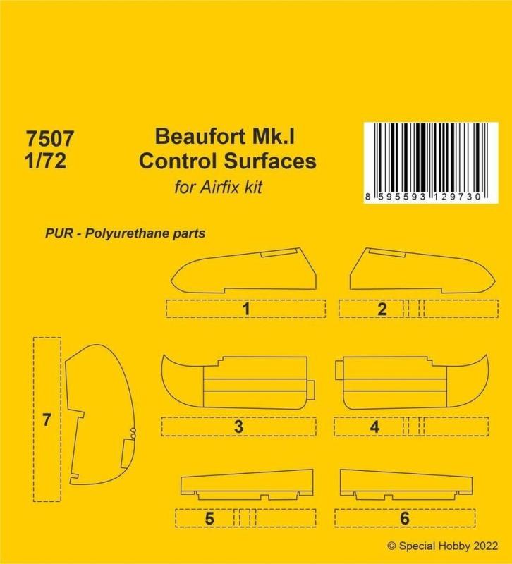 8595593129730 - CMK 129-7507 - 172 Beaufort MkI Control Surfaces 1 72 for Airfix kit 8595593129730 - CMK 129-7507 - 172 Beaufort MkI Control Surfaces 1 72 for Airfix kit