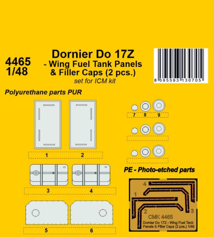 8595593130705 - Dornier Do 17Z - Wing Fuel Tank Panels & Filler Caps (2 pcs) [ICM]