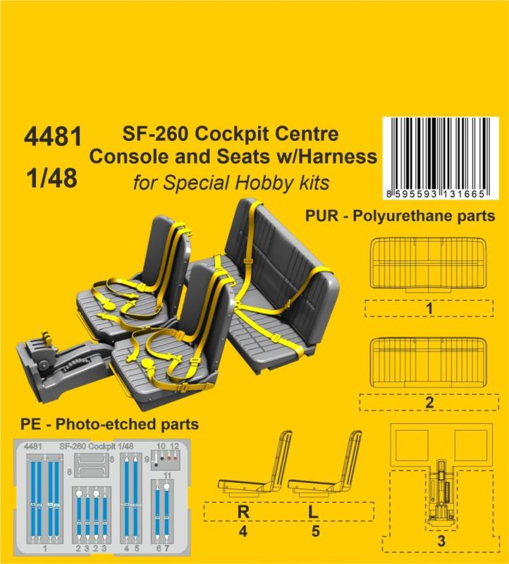 8595593131665 - SF-260 Cockpit Centre Console and Seats w Harness [Special Hobby]