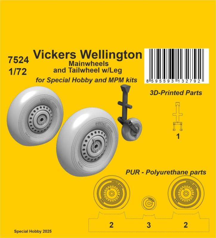 8595593132792 - Vickers Wellington - Mainwheels and Tailwheel w Leg [Special Hobby]