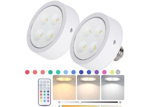 8658358614480 - Xiiw - 2X LED-Leuchtmittel led Glühbirnen Puck Lichter mit Dimmbar Timer Nachtlicht E26 E27 Spot Lampe Birne mit Fernbedienung rgb