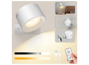 8658358615128 - Xiiw - 1 Stück Innen wiederaufladbar Kabellose led Wandleuchte dimmbar 360° drehbare Wandlampe mit Fernbedienung Weiß