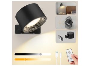 8658358615166 - Xiiw - 2 Stück Innen wiederaufladbar Kabellose led Wandleuchte dimmbar 360° drehbare Wandlampe mit Fernbedienung Schwarz