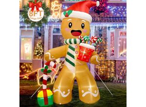 8663484377543 - 96 Zoll aufblasbarer Lebkuchenmann für den Außenbereich Weihnachtsdekoration mit LED-Lichtern Lebkuchenmann mit Weihnachtsgeschenken für den Hof