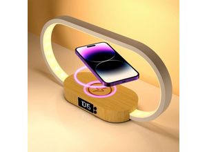8663484379042 - Sjqka - Nachttischlampe kabelloses Schnellladegerät mit Uhr Touch-Schreibtischlampe für Schlafzimmer Holzdekor 3 Farbmodi 8663484379042 - Sjqka - Nachttischlampe kabelloses Schnellladegerät mit Uhr Touch-Schreibtischlampe für Schlafzimmer Holzdekor 3 Farbmodi