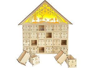 8663484381540 - Adventskalender aus Holz mit LED-Lichtern 24 Schubladen zur Aufbewahrung für Kinder Weihnachtsdekoration 253 x 6 x 295 cm