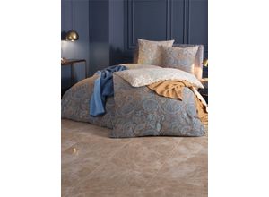 8680656672824 - Bettwäsche WÄSCHEPUR WITT-PBK-Bettwäsche-temporär Gr B L 135 cm x 200 cm Bettbezüge 1 St Kissenbezüge 1 St Feinbiber B L 80 cm x 80 cm beige (champagner royalblau bedruckt) Biber-Bettwäsche