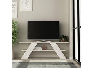 8680812124280 - Decortie Farfalla Moderner TV-Ständer Multimedia-Center TV-Element Altweiß mit Einlegeböden 120cm - White