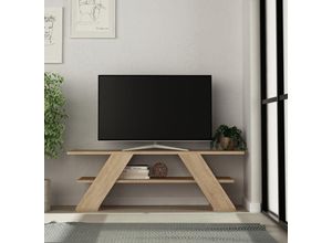 8680812124297 - Decortie Farfalla Moderner TV-Ständer Multimedia-Center TV-Möbel Eiche mit Einlegeböden 120cm - Oak