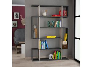 8680812140372 - Decortie - Mito Modernes Bücherregal Vitrine Anthrazit Grau Mokka Grau Hoch 161cm - Anthracite Grey