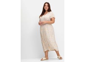 8680851245809 - Große Größen Jerseykleid in A-Linie mit Blütenprint ecru gemustert Gr54