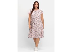 8680851246677 - Große Größen Kleid mit Blumenprint und Spitze am Ärmel rosé gemustert Gr46