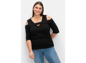 8681509129694 - Große Größen Jerseyshirt mit Cut-outs in Rippqualität schwarz Gr42