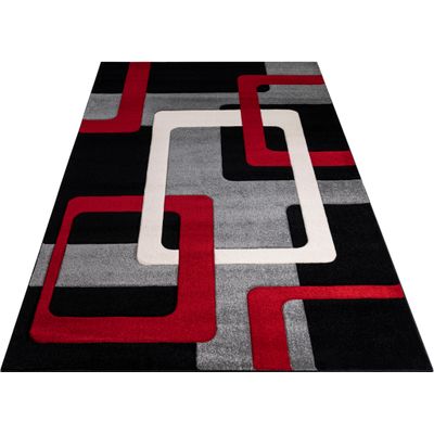 8681604018466 - Teppich MY HOME Maxim Teppiche Gr B L 160 cm x 230 cm 13 mm 1 St rot (rot grau) Esszimmerteppiche Hoch-Tief-Effekt Kurzflor 3D-Design