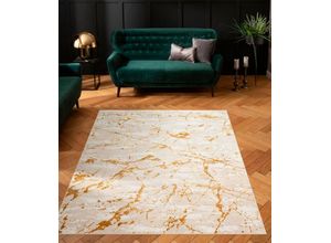 8681604032622 - Teppich Kalmus Schrumpfgarn-Effekt Hoch-Tief Teppiche Gr B L 120 cm x 180 cm 11 mm 1 St goldfarben Esszimmerteppiche modernes Marmor Design Kurzflor-Teppich weich